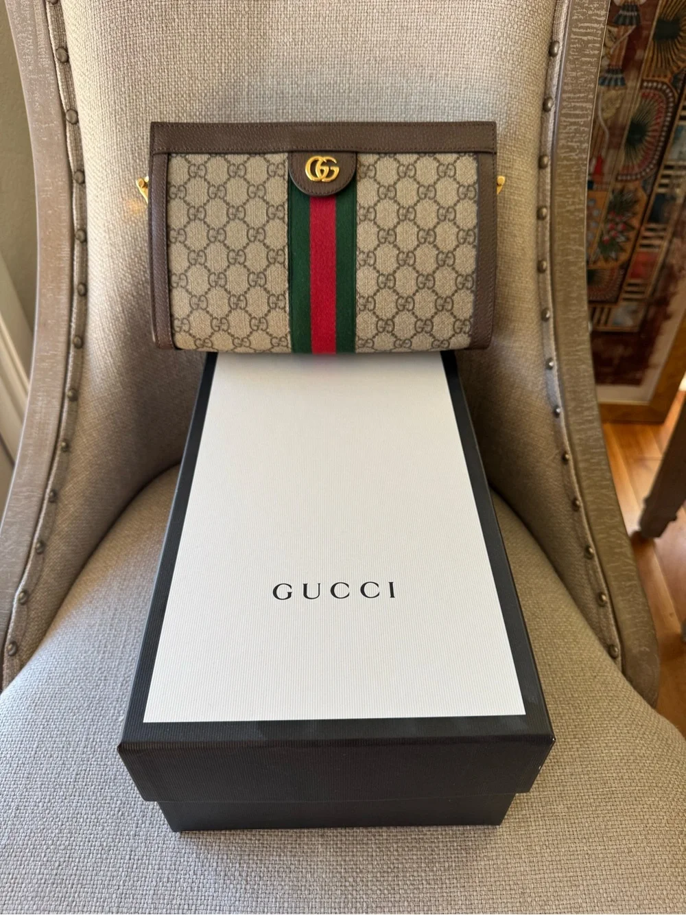 Gucci Brown GG Canvas Clutch with Green and Red Web Stripe